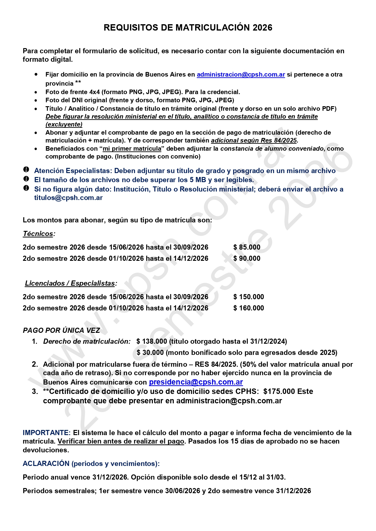 Requisitos de matriculación